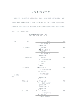 2025年浙江住院医师规范化培训皮肤科考试大纲