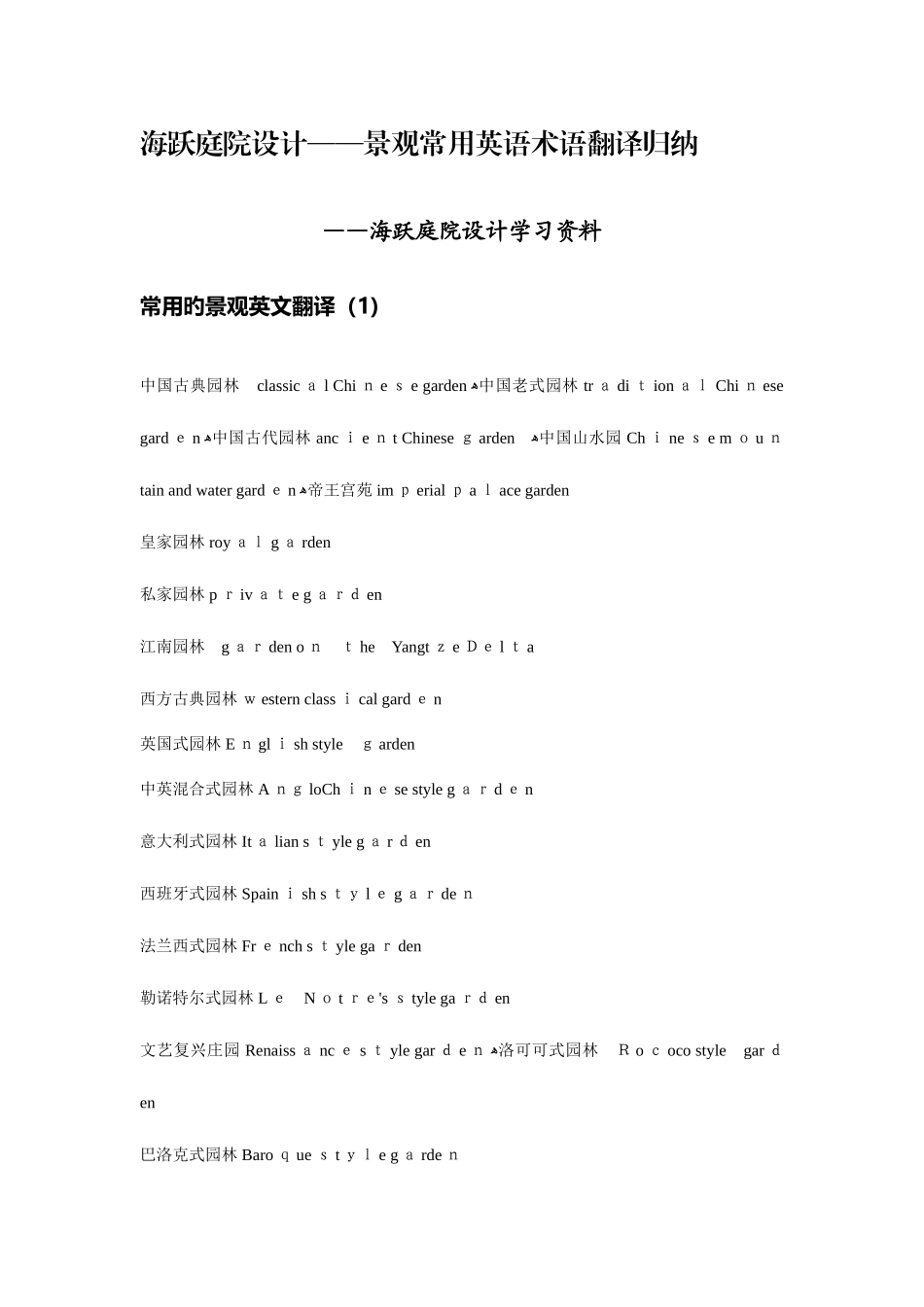 2025年海跃庭院设计景观常用英语术语归纳_第1页