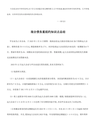 2025年混合债务重组的知识点总结