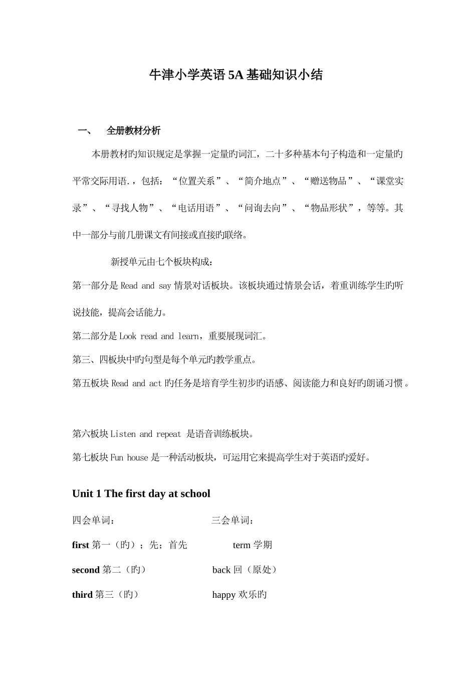 2025年牛津小学英语各单元知识点钻石版_第1页