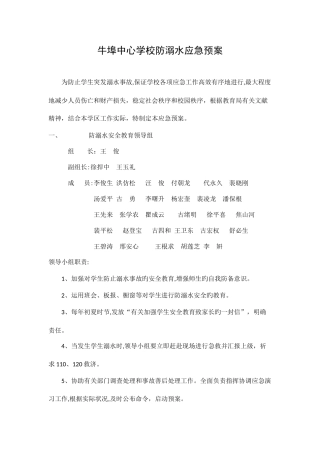2025年牛埠中心学校防溺水应急预案