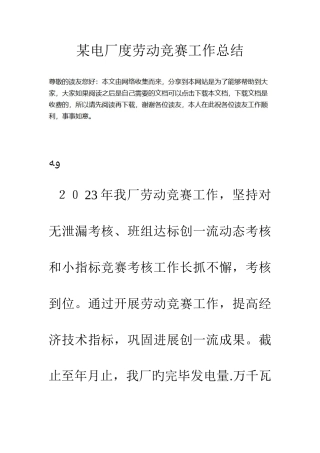 2025年电厂度劳动竞赛工作总结