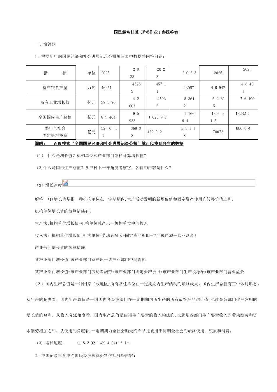 2025年电大会计学本科电大国民经济核算形成性考核册答案_第1页