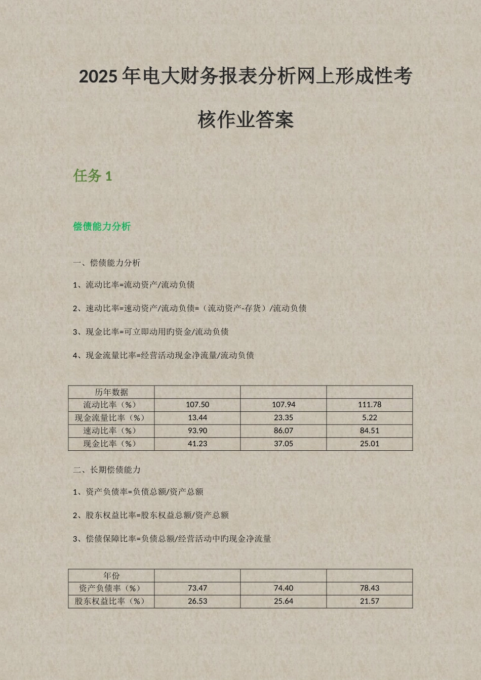 2025年电大财务报表网上形成性考核作业答案资料_第1页