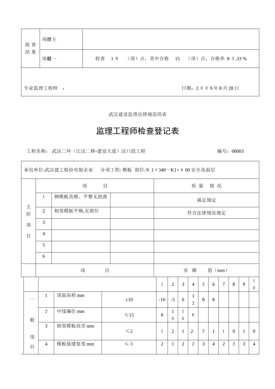2025年监理工程师检查记录表大里程安全岛_第3页