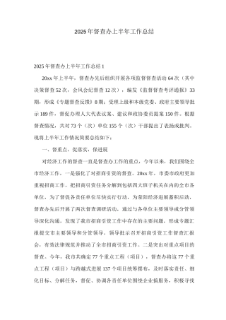 2025年督查办上半年工作总结