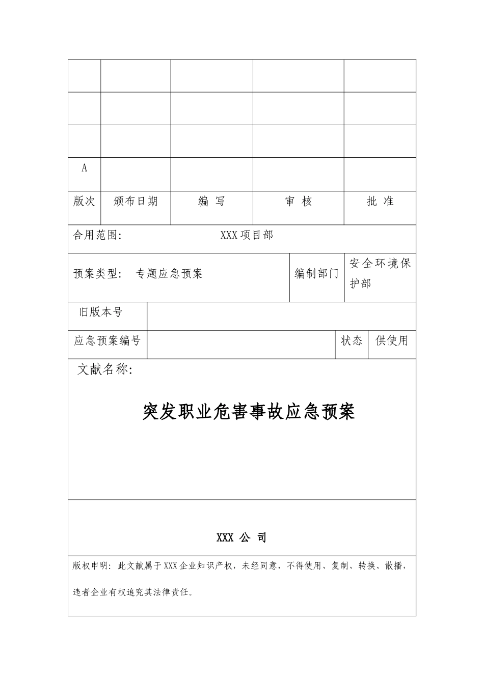 2025年突发职业危害事故应急预案_第1页