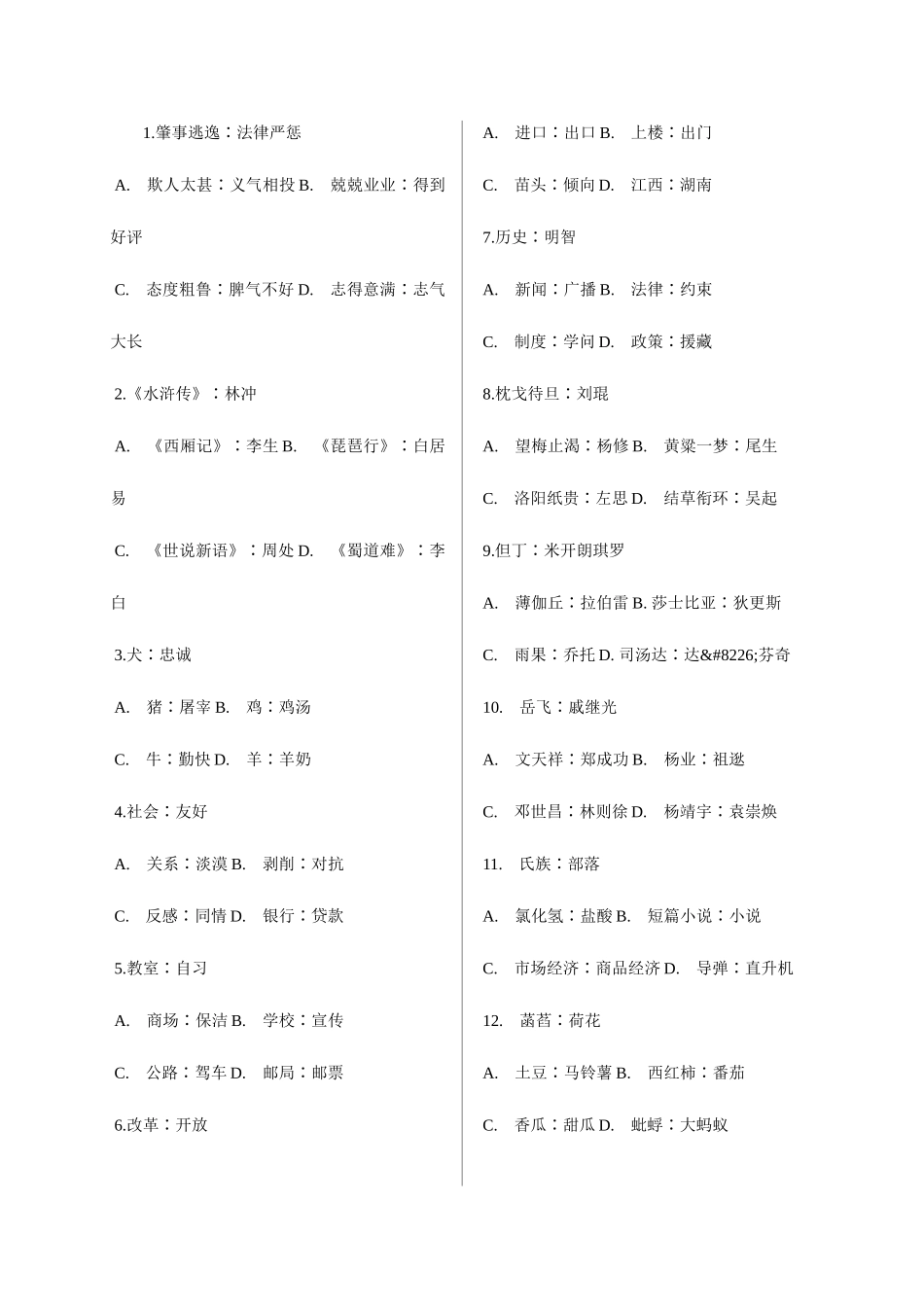 2025年类比推理题库汇总_第1页