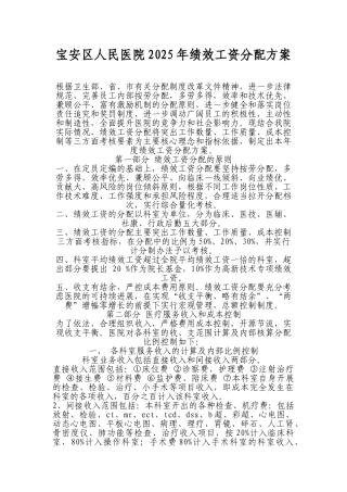 2025年绩效工资分配方案