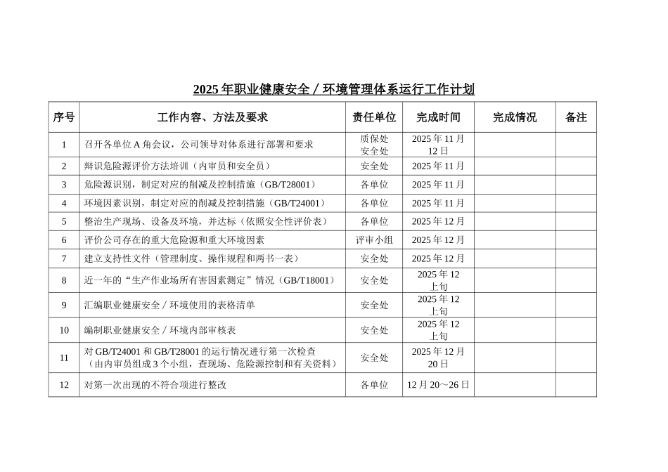 2025年职业健康安全∕环境管理体系运行工作计划_第2页