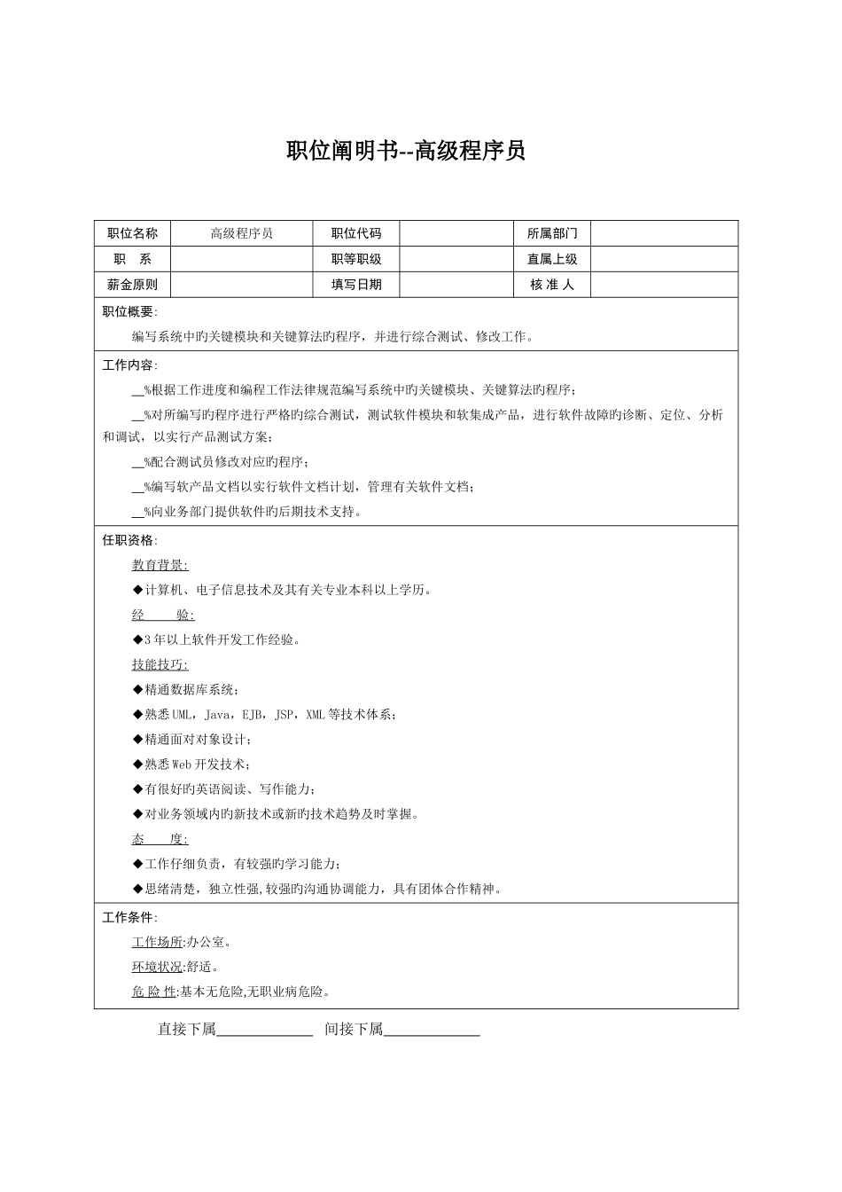 2025年职位说明书--高级程序员_第1页