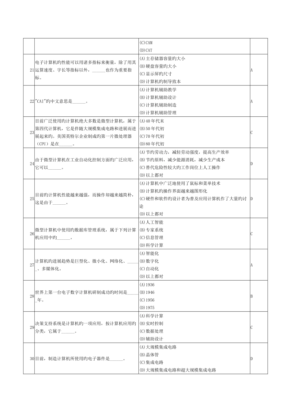 2025年计算机一级考试单选题_第3页
