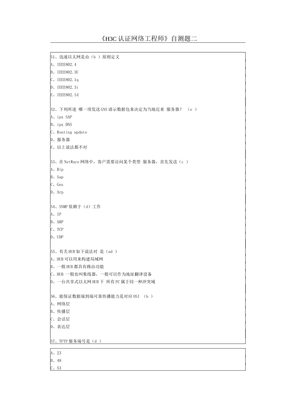 2025年认证网络工程师自测题二_第1页