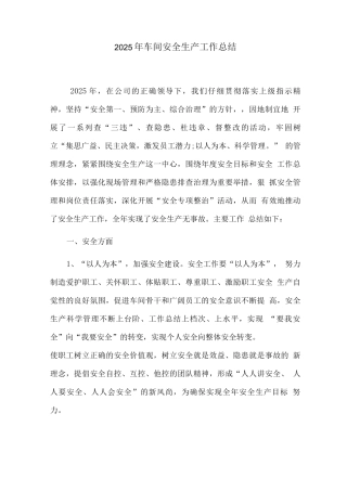 2025年车间安全生产工作总结