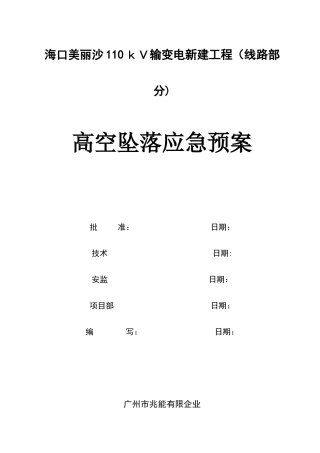 2025年输电线路高空坠落应急预案