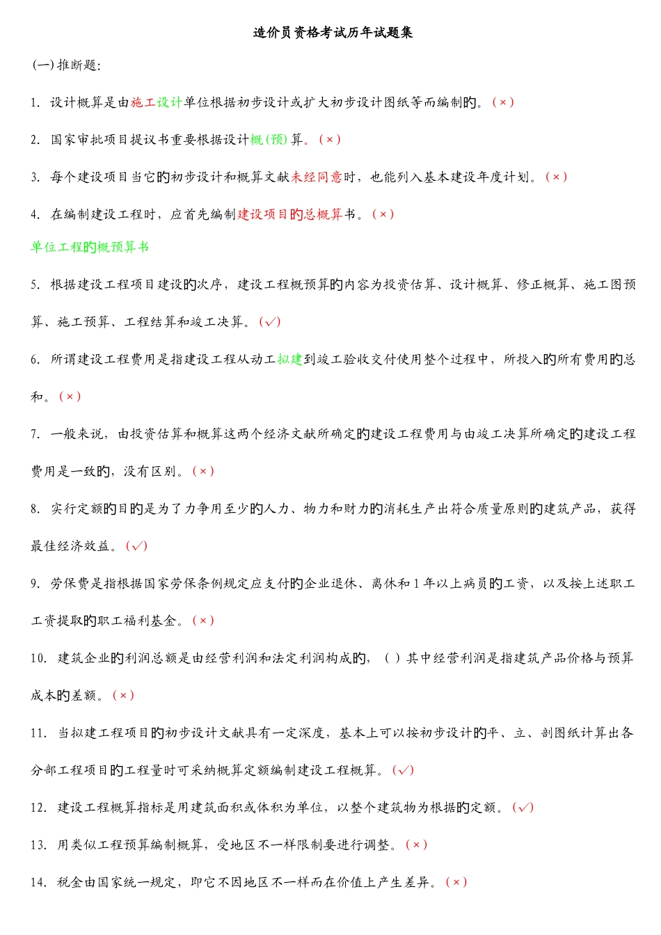 2025年造价员资格考试历年试题集_第1页