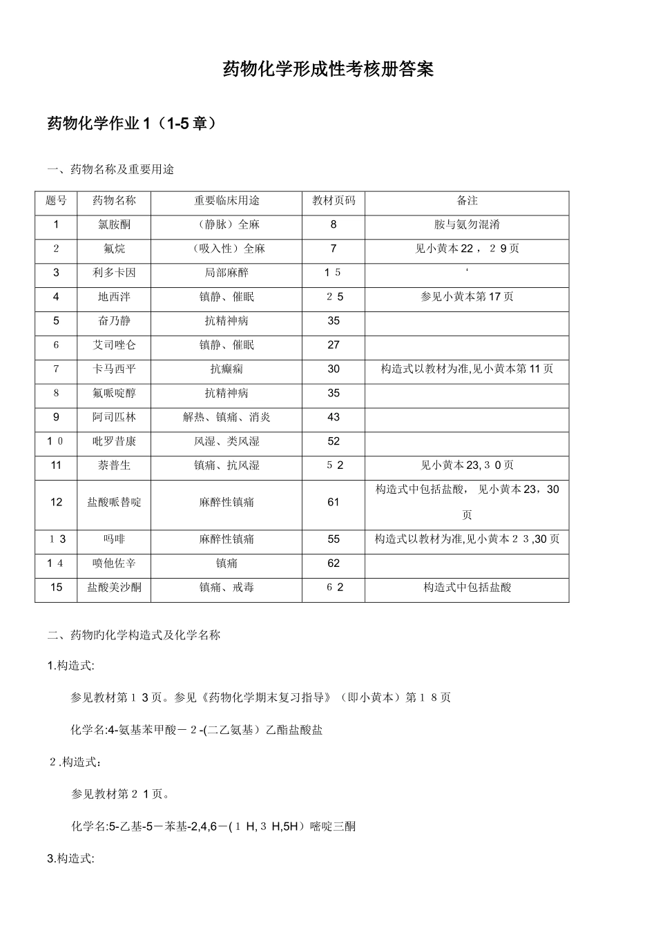 2025年电大药物化学形成性考核册答案_第1页