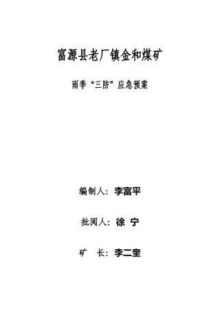 2025年金和煤矿雨季三防应急预案
