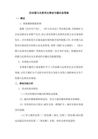 2025年防治煤与瓦斯突出事故专项应急预案