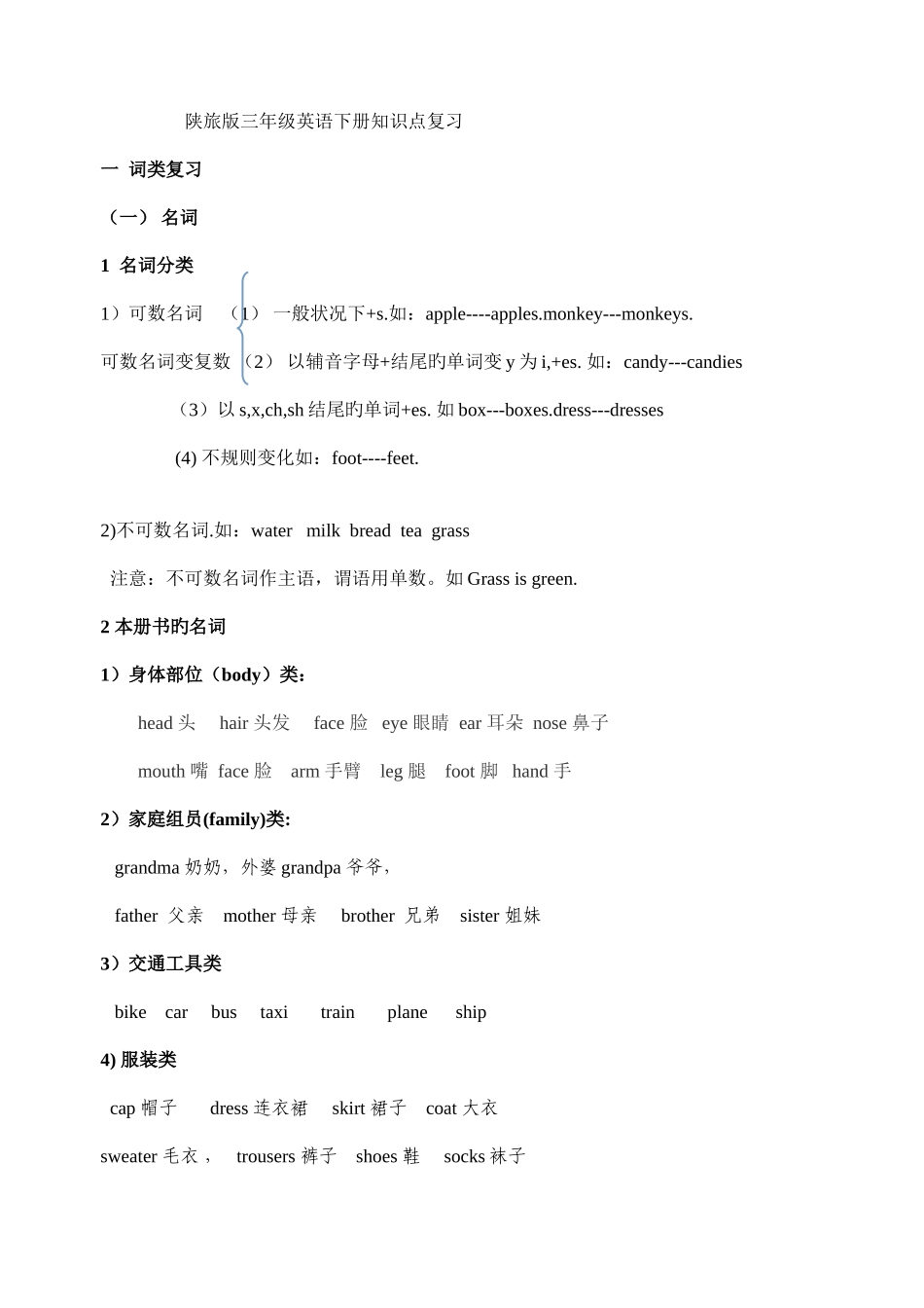 2025年陕旅版三年级英语下册知识点复习_第1页