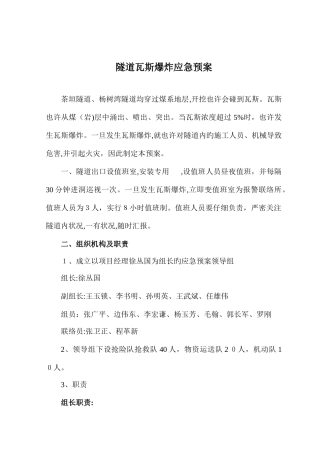 2025年隧道瓦斯爆炸应急预案