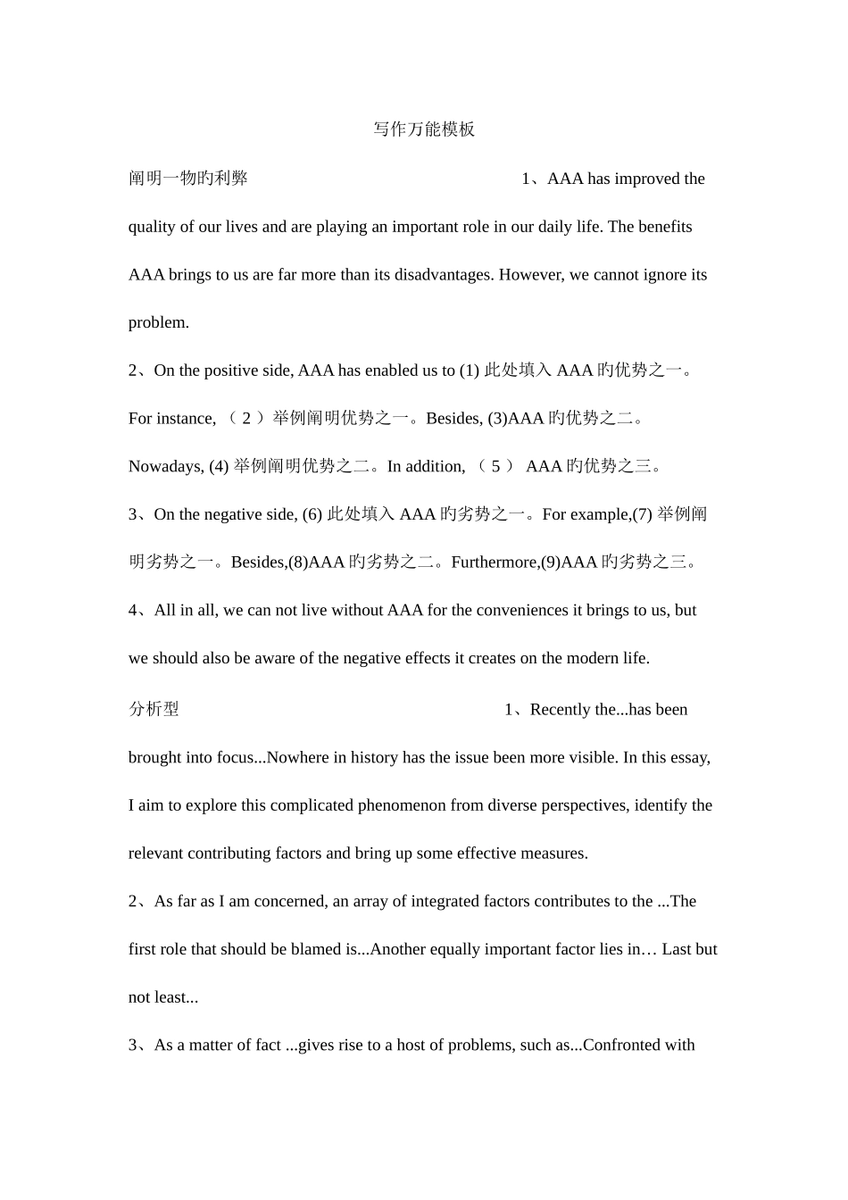 2025年雅思写作万能模板_第1页