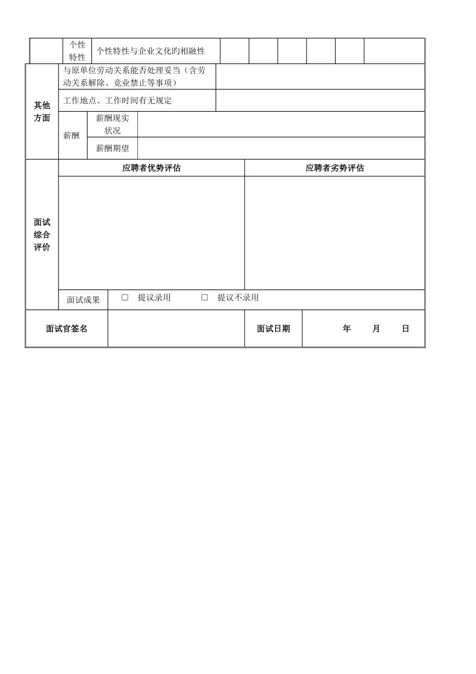 2025年面试评估表个人新_第2页