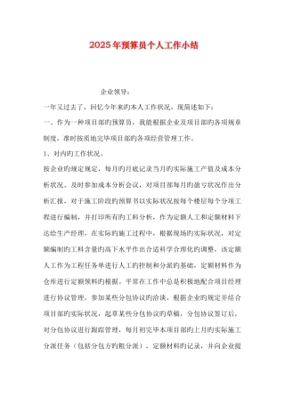 2025年预算员个人工作小结