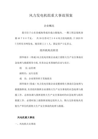 2025年风力发电机组重大事故应急预案