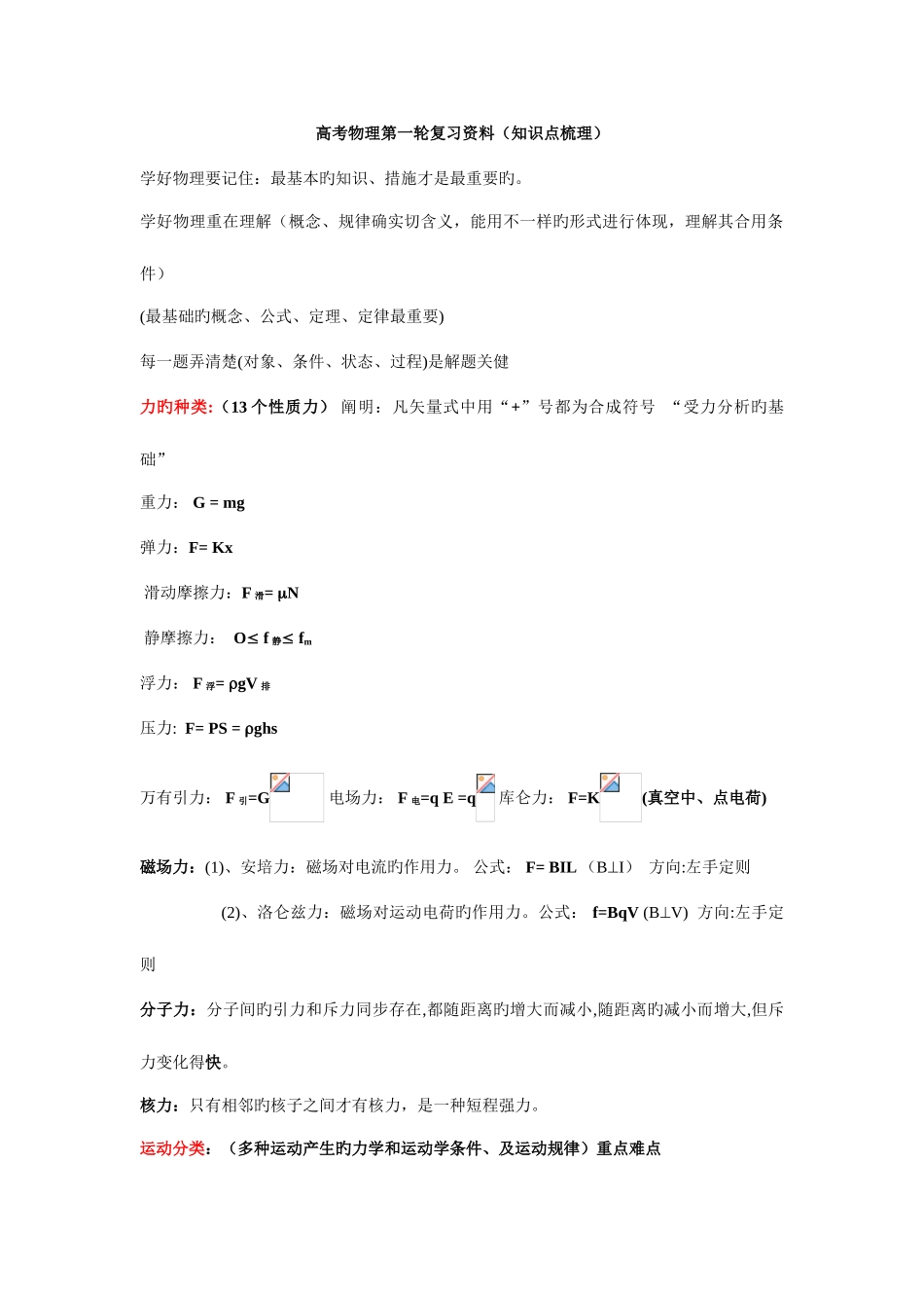 2025年高考物理知识点梳理绝对精品_第1页