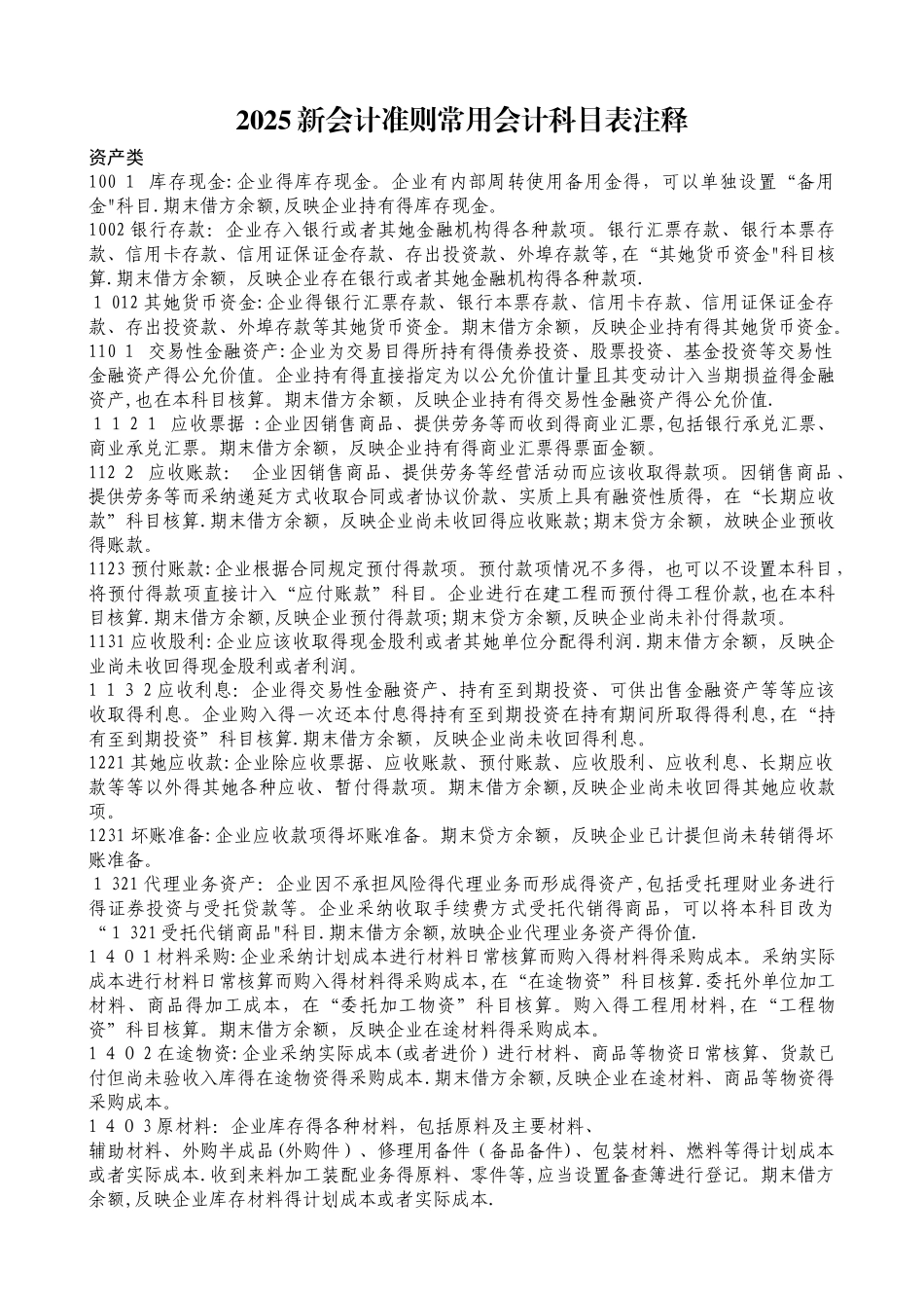 2025新会计准则常用会计科目表注释_第1页