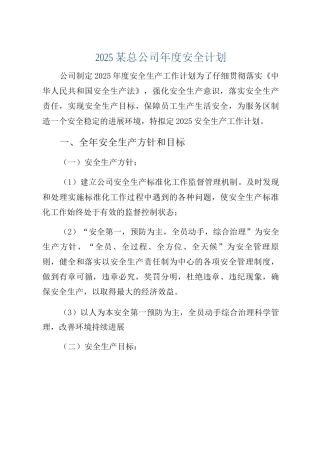 2025某总公司年度安全计划