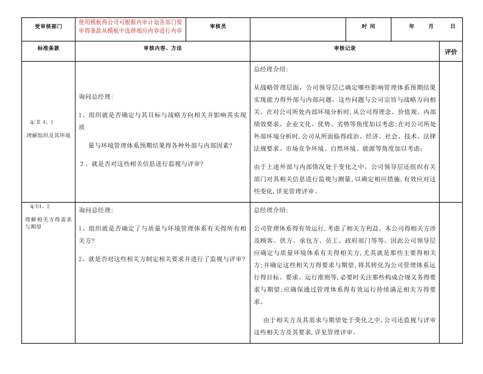 2025版新标准管理体系内审检查表_第1页