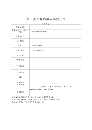 2025第一类医疗器械备案信息表和第一类体外诊断试剂备案信息表