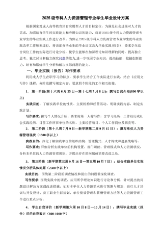 2025级专科人力资源管理专业学生毕业设计方案