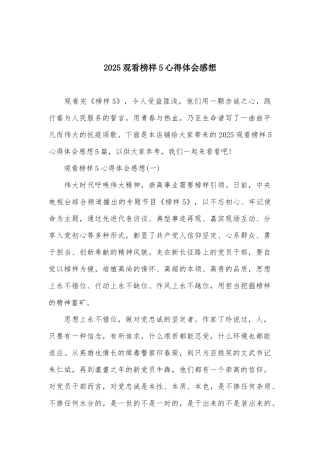 2025观看榜样5心得体会感想