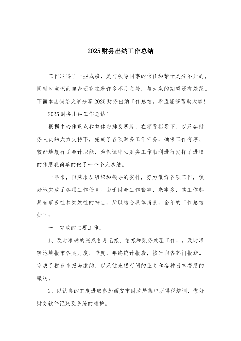 2025财务出纳工作总结_第2页