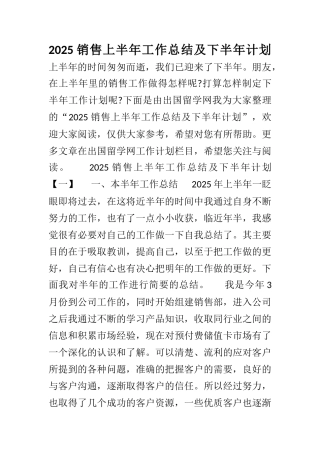 2025销售上半年工作总结及下半年计划