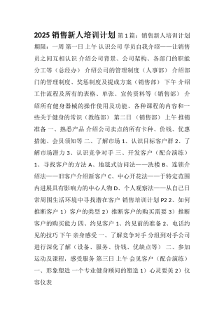 2025销售新人培训计划