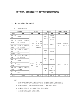 205重庆奥林匹克花园全年总体营销策划报告