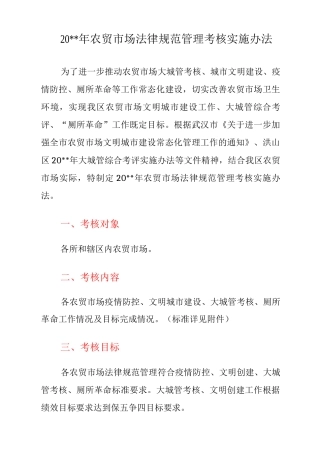 20xx年农贸市场规范管理考核实施办法