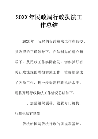 20XX年民政局行政执法工作总结