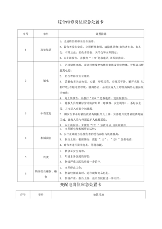 20种典型作业岗位应急处置卡