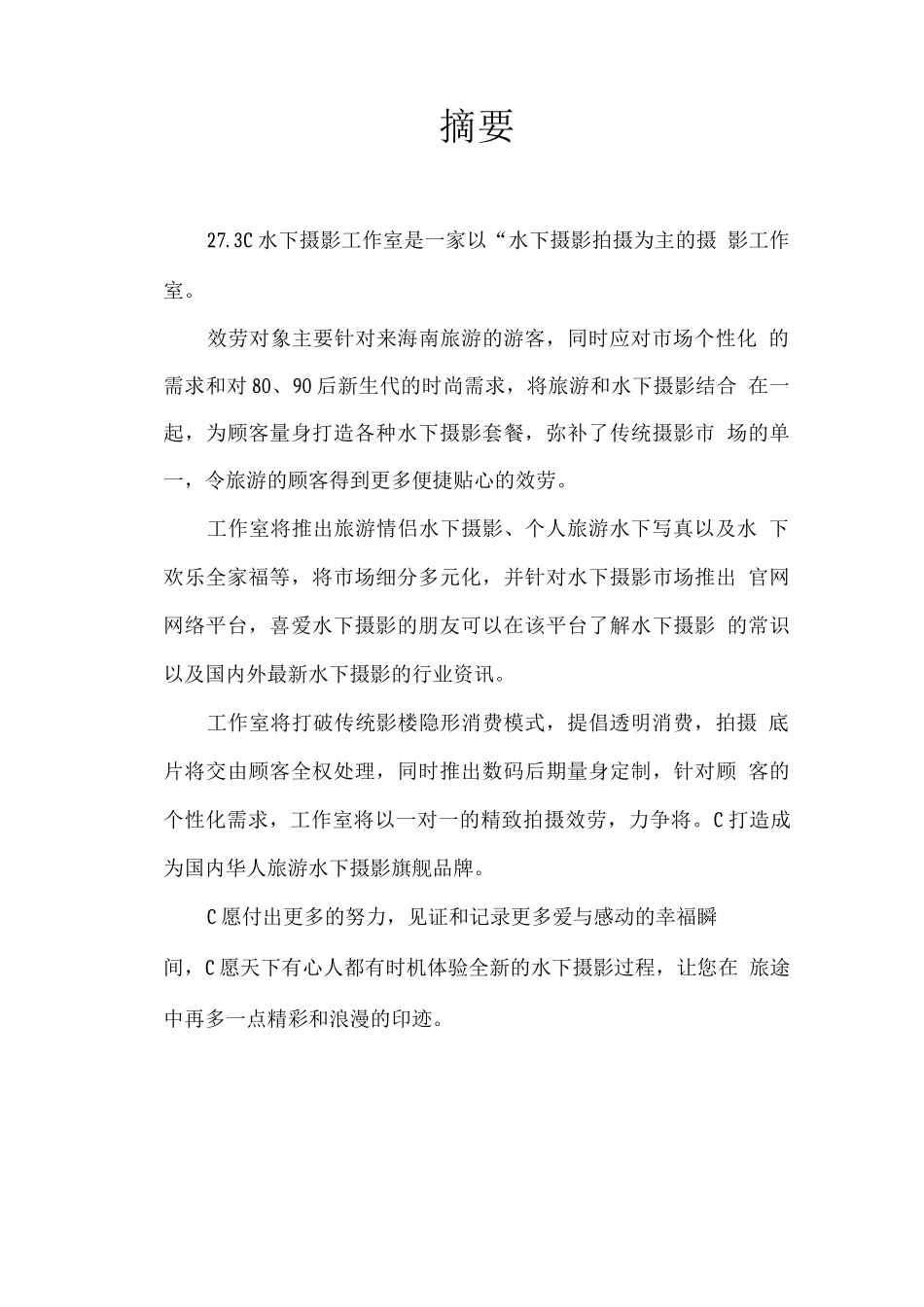 27.3℃水下摄影工作室商业策划书_第2页