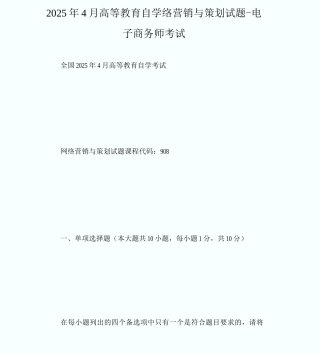 4月高等教育自学考试网络营销与策划试题-电子商务师考试