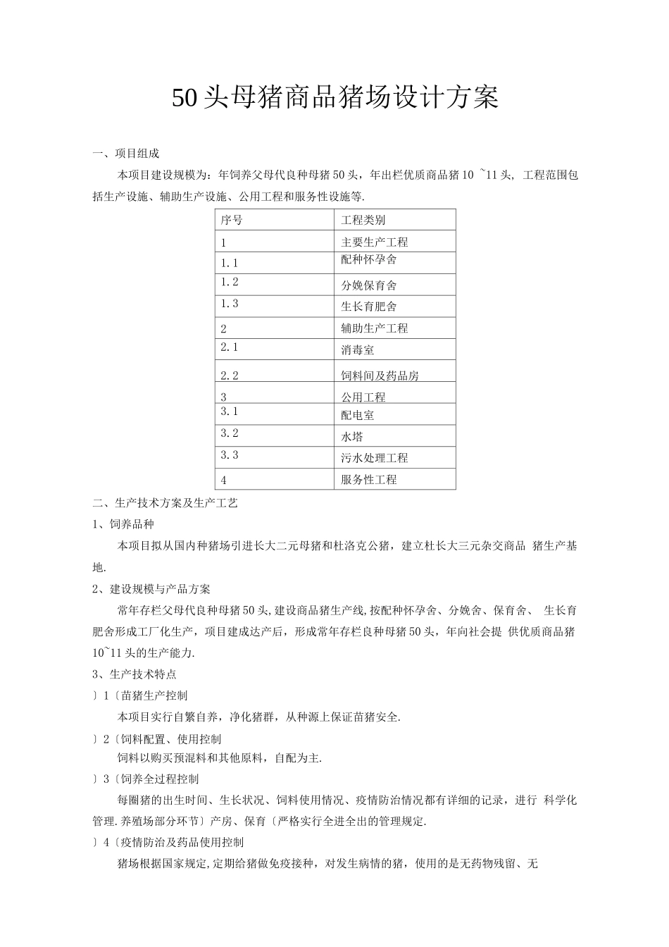 50头母猪商品猪场设计方案及对策_第1页