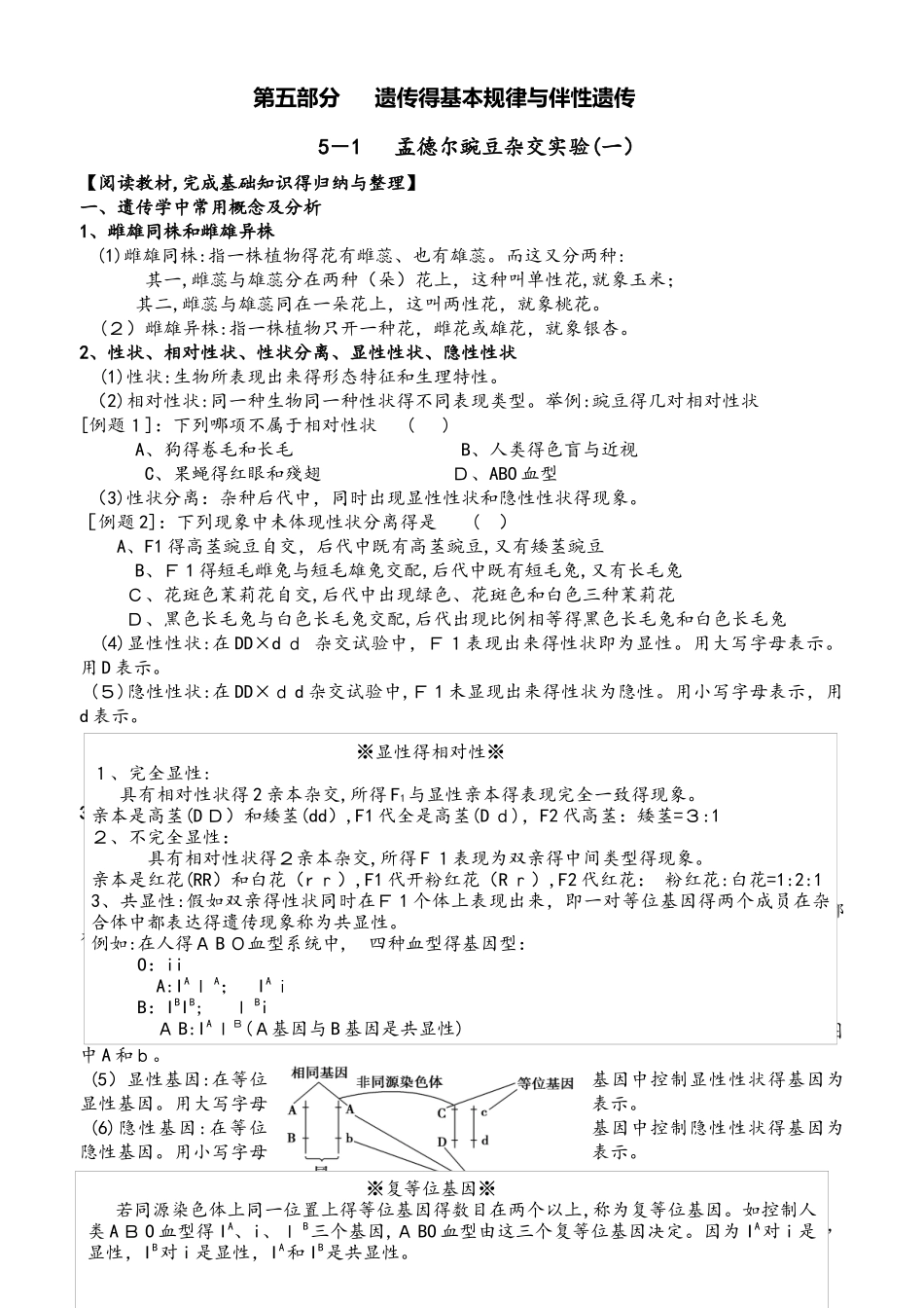 51  孟德尔豌豆杂交实验 学案_第1页