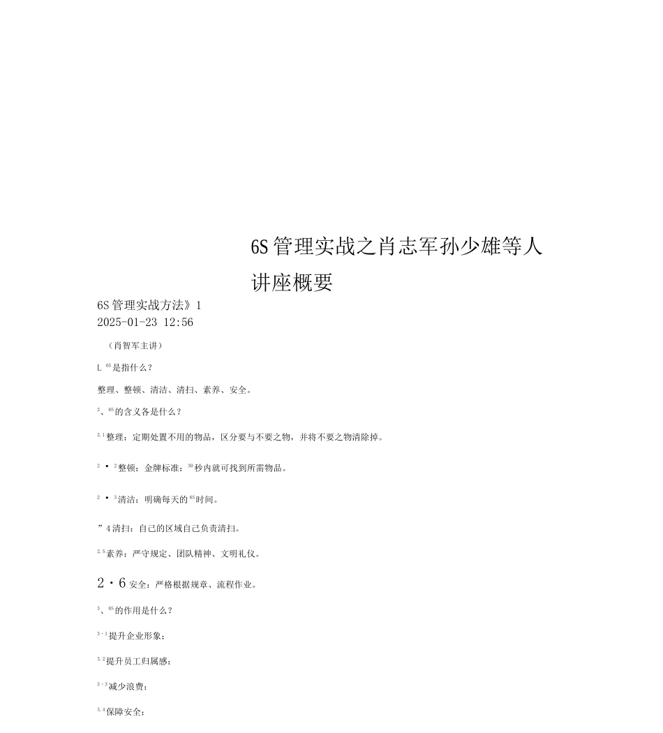 6S管理实战之肖志军孙少雄等人讲座概要_第1页