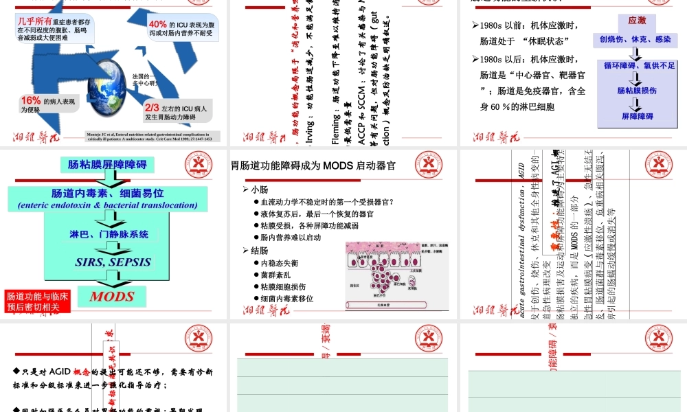 AGI分级的临床意义和早期肠内营养讲义