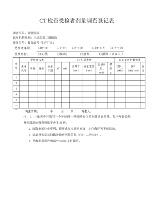 CT检查受检者剂量调查登记表